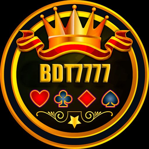 BDT7777 themed cartoon characters with coins, a phone, and casino-style games