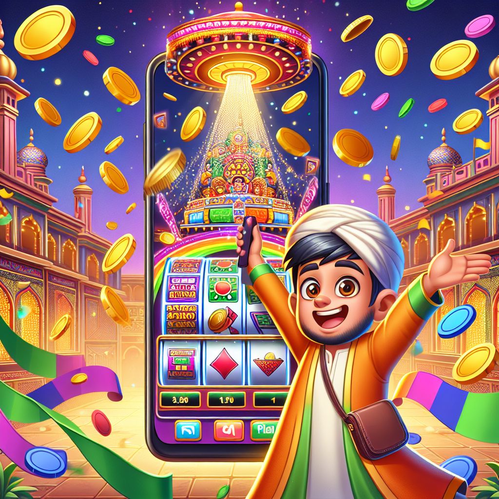 BDT7777 slots themed cartoon character with reels, coins, and jackpot lights